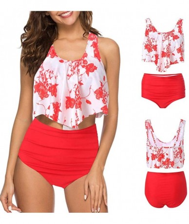 Sets Sexy Womens Swimsuit Push-Up Padded Bra Print Bathing Swimwear - H-red - CS19DSN8UUS $26.20