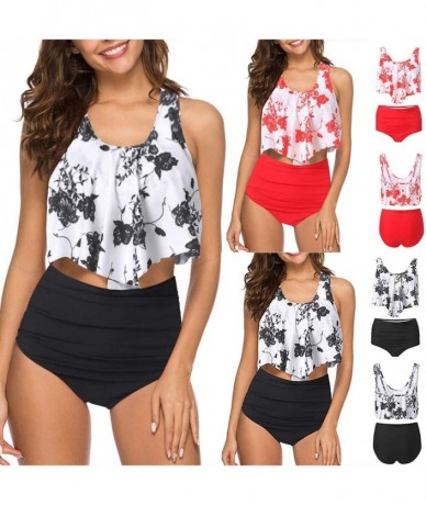 Sets Sexy Womens Swimsuit Push-Up Padded Bra Print Bathing Swimwear - H-red - CS19DSN8UUS $26.20