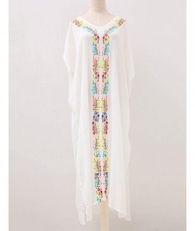 Cover-Ups Women Loose Kaftan Swimsuit Cover Up Beach Long Casual Caftan Dress - White-4 - C318MG8SARH $45.14