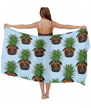 Cover-Ups Women Luxury Chiffon Swimwear Cover Up- Oversize Beach Sarong Shawl Wrap - Pineapple Pug - CK19C4GZOYN $44.89