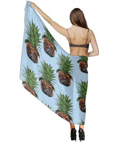 Cover-Ups Women Luxury Chiffon Swimwear Cover Up- Oversize Beach Sarong Shawl Wrap - Pineapple Pug - CK19C4GZOYN $44.89