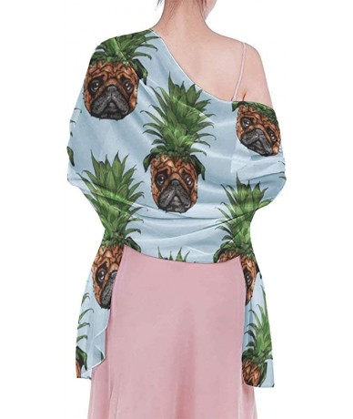 Cover-Ups Women Luxury Chiffon Swimwear Cover Up- Oversize Beach Sarong Shawl Wrap - Pineapple Pug - CK19C4GZOYN $44.89