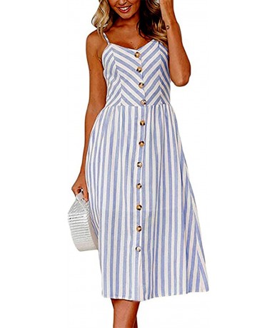 Cover-Ups Women's Casual Summer Floral Bohemian Spaghetti Button Down Dress - Blue 3 - C718QWYMUWT $35.86