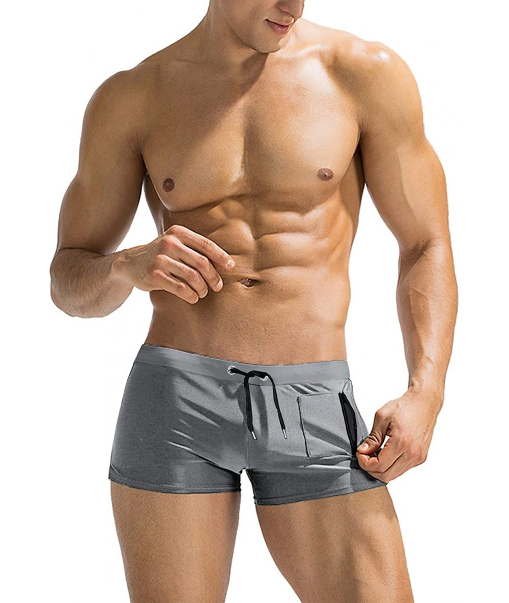 Trunks Men's Swim Trunk Swimwear Bathing Suit Board Short with Zipper Pocket - 1 - Grey - CA18S74MQGI $33.62