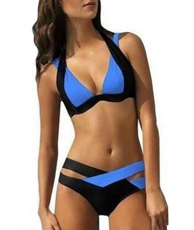 Tankinis Swimsuits for Womens- Cross Bandage Bikini Set Push-Up Brazilian Swimwear Beachwear Swimsuit - E-blue - CL18UTLL5KS ...