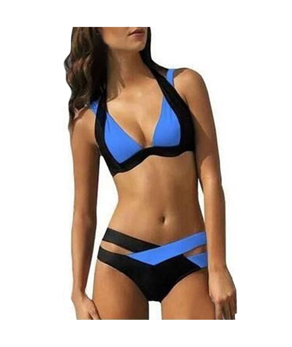 Tankinis Swimsuits for Womens- Cross Bandage Bikini Set Push-Up Brazilian Swimwear Beachwear Swimsuit - E-blue - CL18UTLL5KS ...