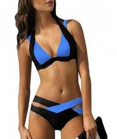 Tankinis Swimsuits for Womens- Cross Bandage Bikini Set Push-Up Brazilian Swimwear Beachwear Swimsuit - E-blue - CL18UTLL5KS ...