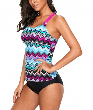 Tops Womens Striped Print Racerback Tankini Swim Top No Bottom Swimsuit - Red Zigzag-8 - CZ18G9LEC3Y $40.47