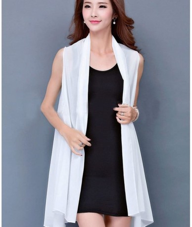 Cover-Ups Women Chiffon Beach Scarf Shawl Sarong Dress Swimwear Cover Up Wrap - White - CN11ZO6Q385 $25.24