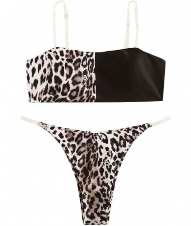 Sets Women's Bathing Suits Spaghetti Strap Leopard Print Thong Bikini Swimwear Set - Multi-1 - CT194R9QQ93 $39.71