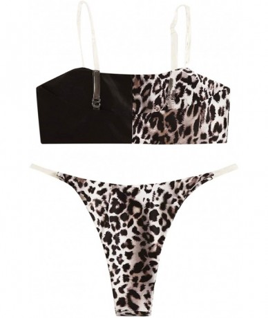 Sets Women's Bathing Suits Spaghetti Strap Leopard Print Thong Bikini Swimwear Set - Multi-1 - CT194R9QQ93 $39.71