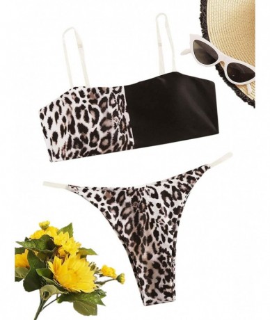 Sets Women's Bathing Suits Spaghetti Strap Leopard Print Thong Bikini Swimwear Set - Multi-1 - CT194R9QQ93 $39.71