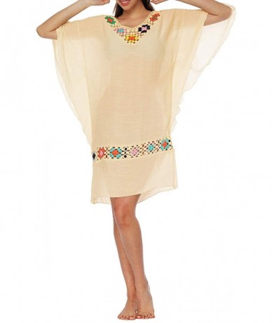 Cover-Ups Womens Bathing Suit Loose Swimsuit Ethnic Print Cover Ups Kaftan Beach Dress - 03 Apricot - CH192AO95GR $34.53