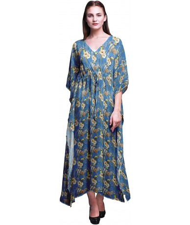 Cover-Ups Beach Kaftan Bikini Cover up Women's Maxi Dress Long Caftan Summer Kimono - Medium Blue - CH18SU9QDOC $56.05