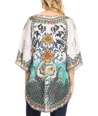 Cover-Ups Tallulah Wide Circle Blouse V Neck Top with Tassle Ties and Rhinestones - Ow19-white - CY18KCQAN0Z $66.86