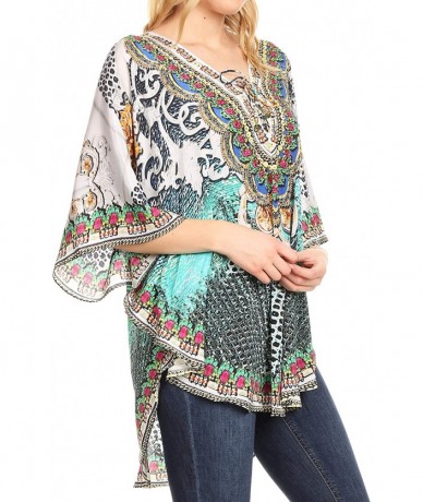 Cover-Ups Tallulah Wide Circle Blouse V Neck Top with Tassle Ties and Rhinestones - Ow19-white - CY18KCQAN0Z $66.86