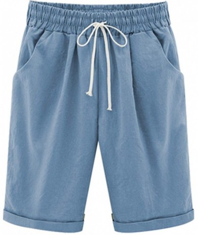 Board Shorts Summer Shorts for Women Drape High Waist with Drawstring Solid Oversize Pockets Beach Pants - Sky Blue - CU198UW...