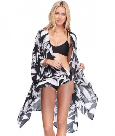 Cover-Ups Women's Aubree Rayon Kimono Cover Up - Black White Floral - CO18Z05920G $75.26