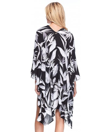 Cover-Ups Women's Aubree Rayon Kimono Cover Up - Black White Floral - CO18Z05920G $75.26