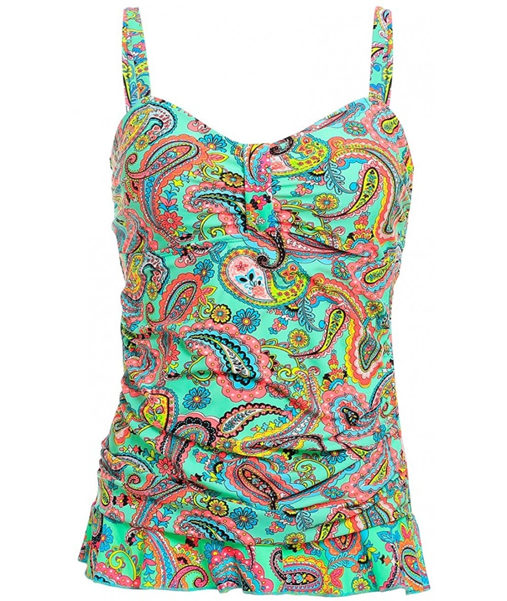 Cover-Ups Women's Plus Size Retro Tankini Top 1 Piece Swimwear Adjustable Straps- Size 6-22 - Paisley Green - CY18NYG57SW $44.66