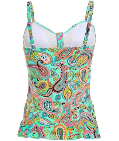 Cover-Ups Women's Plus Size Retro Tankini Top 1 Piece Swimwear Adjustable Straps- Size 6-22 - Paisley Green - CY18NYG57SW $44.66