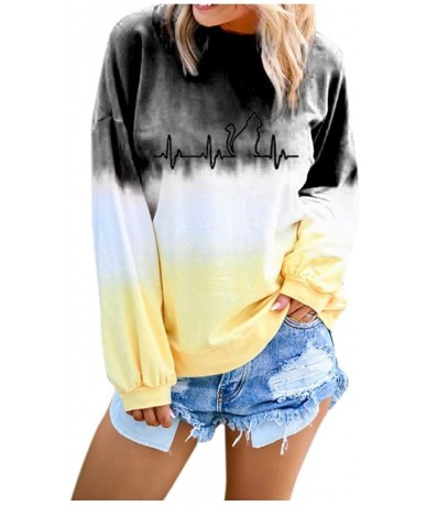 Cover-Ups Blouses for Womens Gradient Patchwork Color Block Long Sleeve Crew Neck Hollow Out Tshirt Tops Sweatshirt 6 Black -...