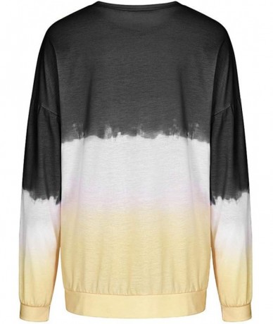 Cover-Ups Blouses for Womens Gradient Patchwork Color Block Long Sleeve Crew Neck Hollow Out Tshirt Tops Sweatshirt 6 Black -...