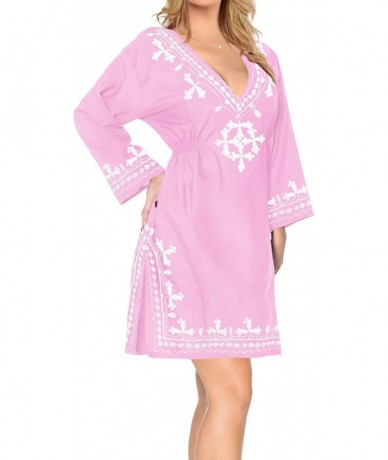 Cover-Ups Women's Mini Swimwear Beach Bikini Cover Ups for Swimsuit Embroidery - Pink_l601 - CR11W4DARBJ $34.16