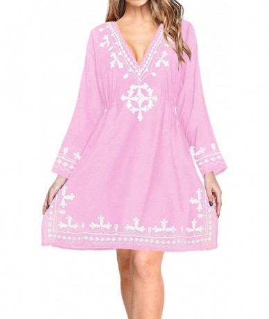 Cover-Ups Women's Mini Swimwear Beach Bikini Cover Ups for Swimsuit Embroidery - Pink_l601 - CR11W4DARBJ $34.16