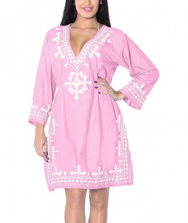 Cover-Ups Women's Mini Swimwear Beach Bikini Cover Ups for Swimsuit Embroidery - Pink_l601 - CR11W4DARBJ $34.16