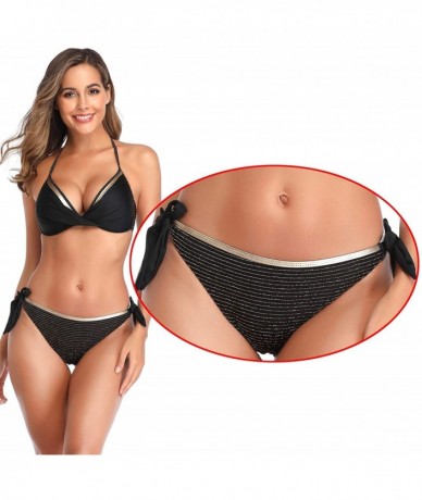 Bottoms Bikini Swimsuit for Women Sexy Two Piece Side Tie Bathing Buits - Black Bottom2 - CH196X4SZ7W $25.65