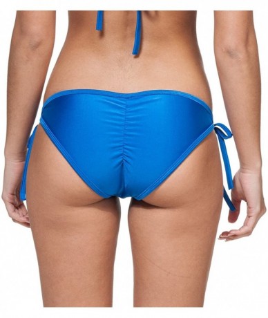 Bottoms Women's New Liquid or Shiny String Bikini Swimsuit Bottom - Royal - CR11K5NGQY3 $26.40