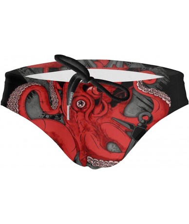 Briefs Mens Drawstring Bikini Briefs Bathing Suit - Red Octopus Black - C71976R90EH $43.97