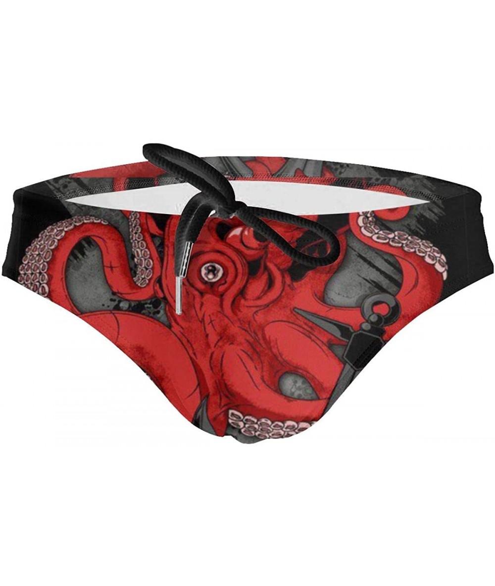 Briefs Mens Drawstring Bikini Briefs Bathing Suit - Red Octopus Black - C71976R90EH $43.97