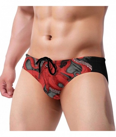 Briefs Mens Drawstring Bikini Briefs Bathing Suit - Red Octopus Black - C71976R90EH $43.97