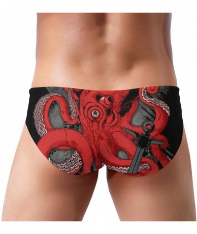 Briefs Mens Drawstring Bikini Briefs Bathing Suit - Red Octopus Black - C71976R90EH $43.97