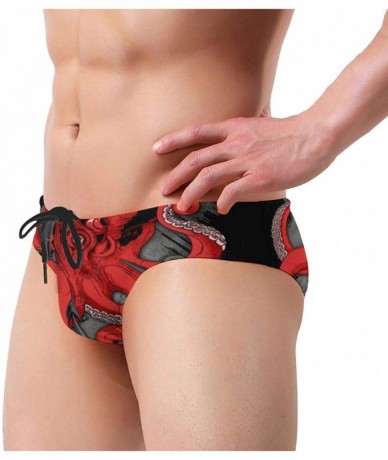 Briefs Mens Drawstring Bikini Briefs Bathing Suit - Red Octopus Black - C71976R90EH $43.97