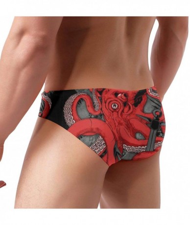 Briefs Mens Drawstring Bikini Briefs Bathing Suit - Red Octopus Black - C71976R90EH $43.97