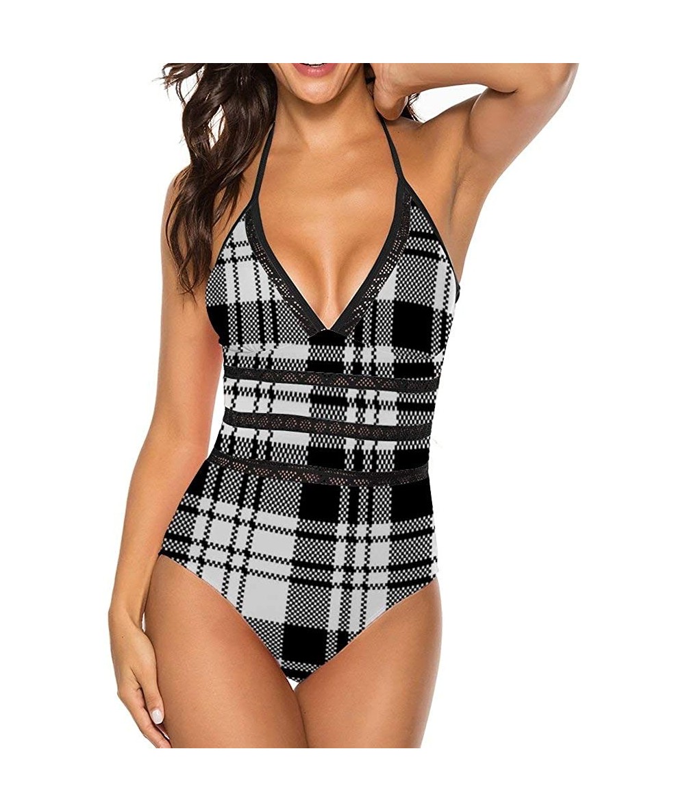 One-Pieces Black and White Plaid Women'S One-Piece Bikini Swimsuit Bandeau Tie - As Show - CJ199G9QRMO $58.88