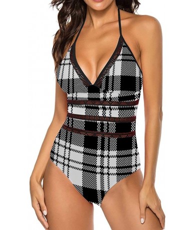 One-Pieces Black and White Plaid Women'S One-Piece Bikini Swimsuit Bandeau Tie - As Show - CJ199G9QRMO $58.88