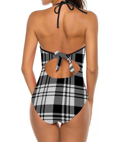 One-Pieces Black and White Plaid Women'S One-Piece Bikini Swimsuit Bandeau Tie - As Show - CJ199G9QRMO $58.88