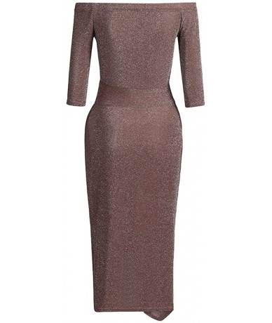 One-Pieces Womens Dresses Plus Size Solid Off Shoulder High Slit Bodycon Half Sleeve Evening Party Long Dresses - Coffee - C5...