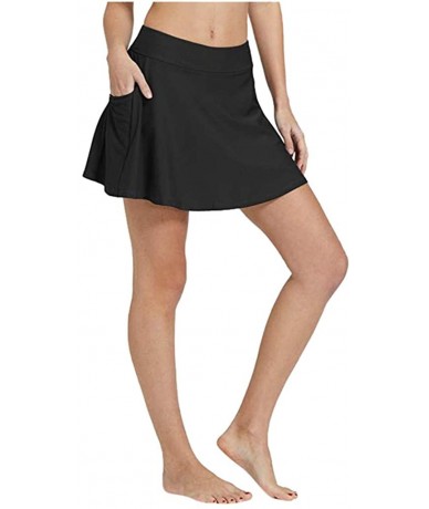 Tankinis Women's Pocket Swim Skirt High Waisted Flounce Bikini Tankini Swimsuit Bottom - Black - CS1960WIZAI $24.92