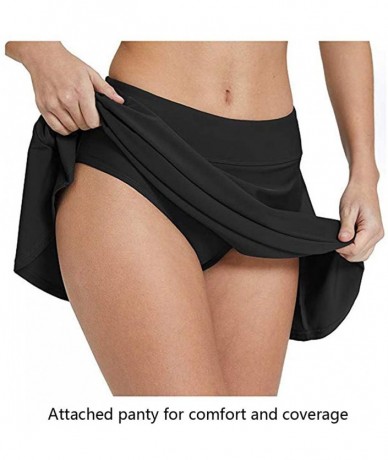 Tankinis Women's Pocket Swim Skirt High Waisted Flounce Bikini Tankini Swimsuit Bottom - Black - CS1960WIZAI $24.92