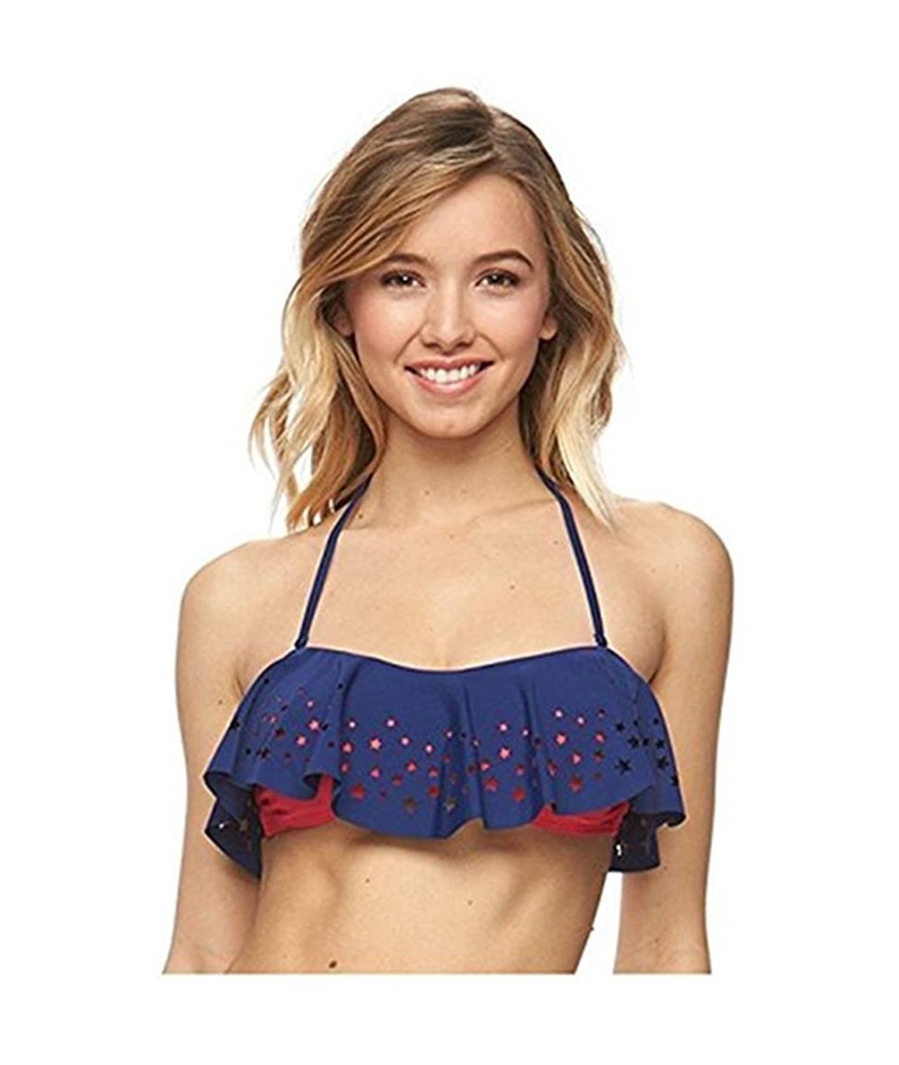 Tankinis Laser Cut Stars Patriotic Bandeau Bikini Top- USA- Blue- Red- X-Small - CY1839KQH5G $18.48