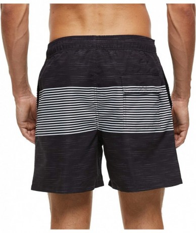 Trunks Men's Swim Trunks Quick Dry Shorts with Pockets - Black + White Stripes - CJ199S67AMU $38.03