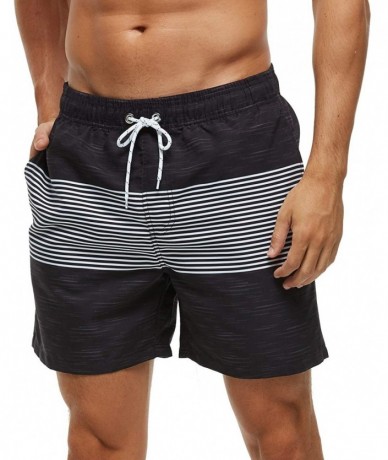 Trunks Men's Swim Trunks Quick Dry Shorts with Pockets - Black + White Stripes - CJ199S67AMU $38.03