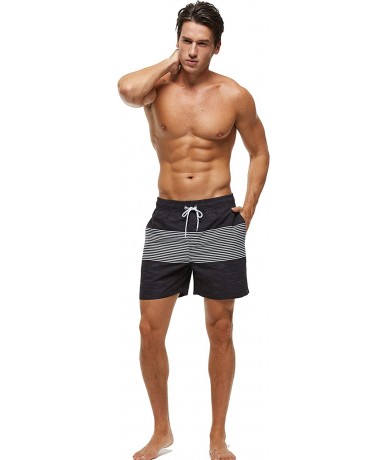 Trunks Men's Swim Trunks Quick Dry Shorts with Pockets - Black + White Stripes - CJ199S67AMU $38.03