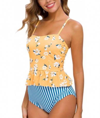 Sets Women's Swimsuit Two Piece Swimsuit Ruffle Print High Waist Bikini Sling Swimsuit Set - Yellow+blue2 - C4196IN2EKD $36.64