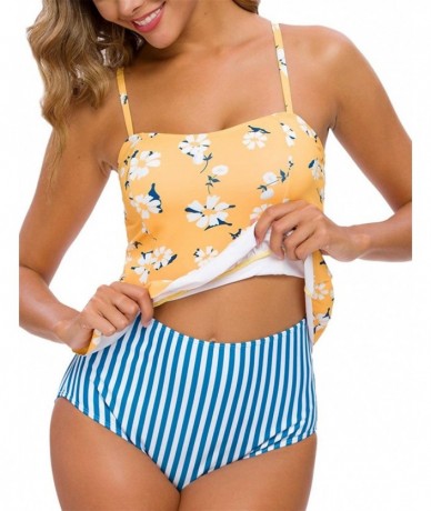 Sets Women's Swimsuit Two Piece Swimsuit Ruffle Print High Waist Bikini Sling Swimsuit Set - Yellow+blue2 - C4196IN2EKD $36.64